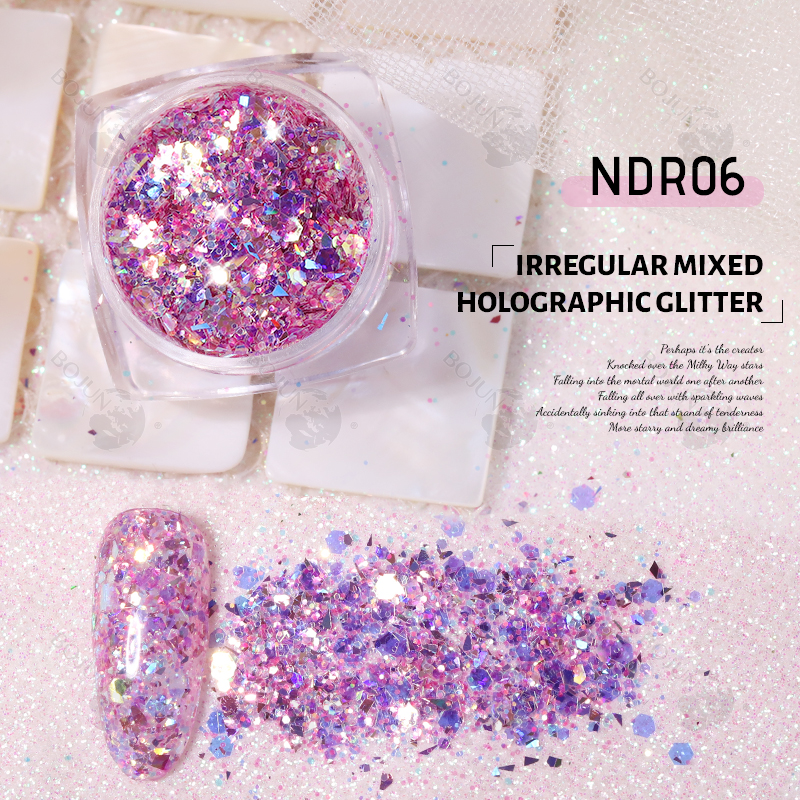 BOJUN NDR06 | Irregular Mixed Holographic Solvent Resistant Glitter Powder(MOQ:1kg/color)